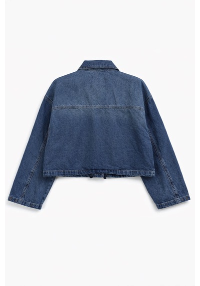Kadın Pamuk Mavi Crop Jean Ceket L