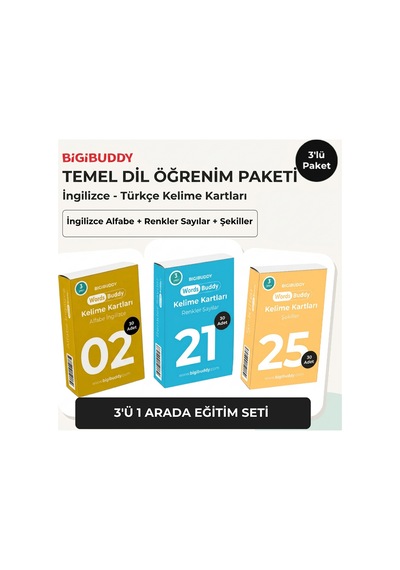 Bigibuddy Wordsbuddy Çocuklar İçin Türkçe İngilizce Temel Öğrenim Paketi 90 Kart 3'lü Set Cihaz Hariç