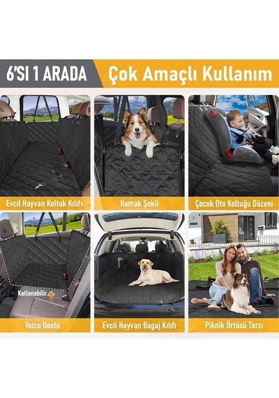 Evcil Hayvan İçin Araba Koltuk Kılıfı, Oto Köpek Koltuk Örtüsü, Su Geçirmez Hamak 600d Ağır Hizmet Tipi Çizilmeye Dayanıklı Kaymaz Bagaj Köpek Örtüsü Araba Pickup Ve Suv Lar İçin- Siyah