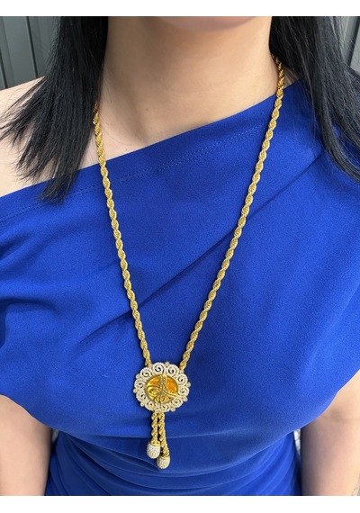 Tuğra Uçlu Halat Kolye 80 Cm 5 Mm 22 Ayar Altın Kaplama
