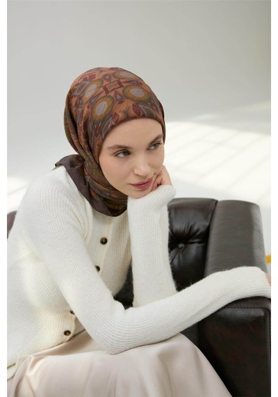 Silk Home Viskon Velora Eşarp Toprak Çok Renkli Desenli Tok Duruşlu 90x90