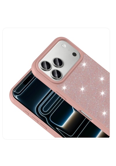 Apple iPhone 17 Pro Uyumlu Darbeye Karşı Dayanıklı Taş Detaylı Melt Silikon Kılıf Pembe