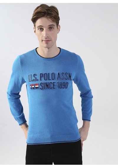U.s. Polo Assn. Bisiklet Yaka Mavi Erkek Kazak Kolon Kobalt