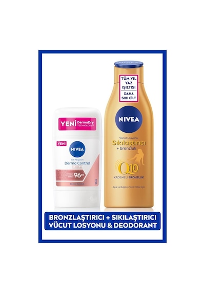 Nivea Derma Control Clinical Kadın Stick Deodorant 50 ML + Q10 Sıkılaştırıcı Bronzluk Vücut Losyonu 200 ML