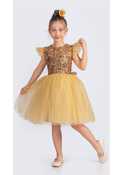 Mnk Baby & Kids Tüllü Kız Çocuk Kpl Elbise Mnk0526 Sarı