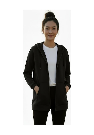 Lyvean Fermuarlı Üç İplik Penye Sweatshirt Siyah