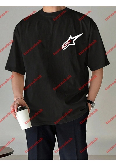 Startmore Y2k Starz Baskılı Oversize Unisex Kısa Kollu Bisiklet Yaka T-shirt Siyah