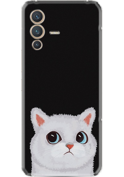 Vivo V23 Kılıf Resimli Desenli Silikon Platinium Series White Cat 1835