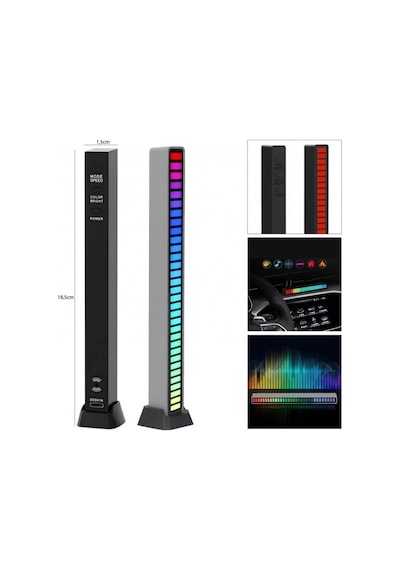 Sese Duyarlı Rgb Led Işık Ritim Işığı 32 Bit Göstergeli Araba/pc/tv/oda/masaüstü Için Renkli Led Işık Şarjlı Ekolayzır Işık Çubuğu Siyah