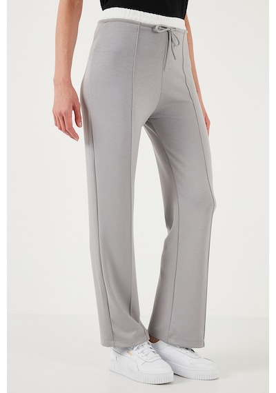 Lela Streç Slim Fit Yüksek Bel Geniş Paça Çimalı Bayan Eşofman Altı 5866078 Gri