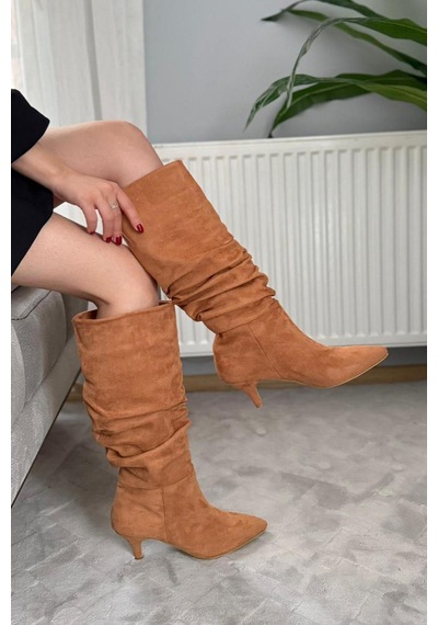 Asmi Shoes Kadın Oslo Topuklu Körüklü Şık Tarz Günlük Rahat Çizme Taba taba
