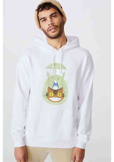 Komşum My Neighbor Totoro Baskılı Beyaz Erkek Örme Kapşonlu Sweat (531037748)