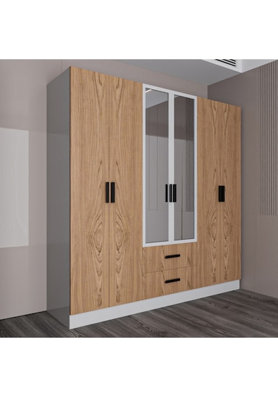 Valeria 6 Kapılı 2 Çekmeceli Gardrop Geniş Dolap & Aynalı Elbise Dolabı Atlantik Çam & Beyaz Atlantik Çam - Beyaz Valeria 6 Kapılı 2 Çekmeceli Gardrop Geniş Dolap & Aynalı Elbise Dolabı Atlantik Çam & Beyaz Atlantik Çam - Beyaz