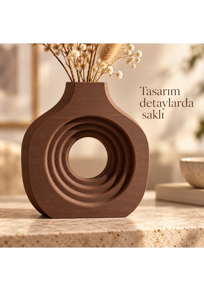 Halka Tasarımlı Dekoratif Vazo Modern Çiçeklik Kahverengi