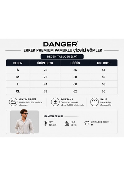 Danger Erkek Premium Pamuklu Çizgili Gömlek Lacivert 3002dngr