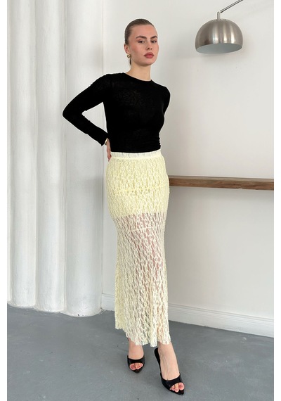 Verymoda Dantel Abiye Etek F1887 Sarı