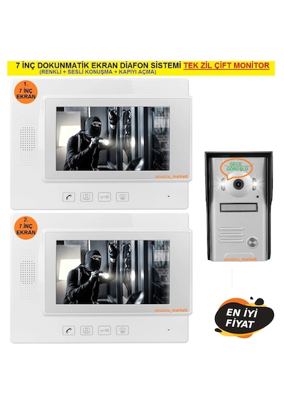 7 Inç Dokunmatik Ekran Diafon Sistemi Tek Zil Çift Monitör