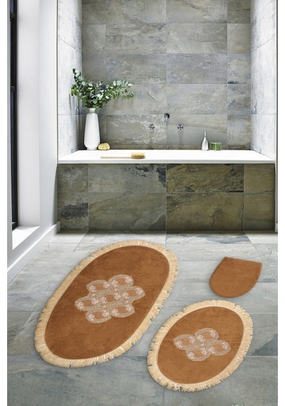 Akasya Saçakli Banyo Takımı 2 Pcs Kahve