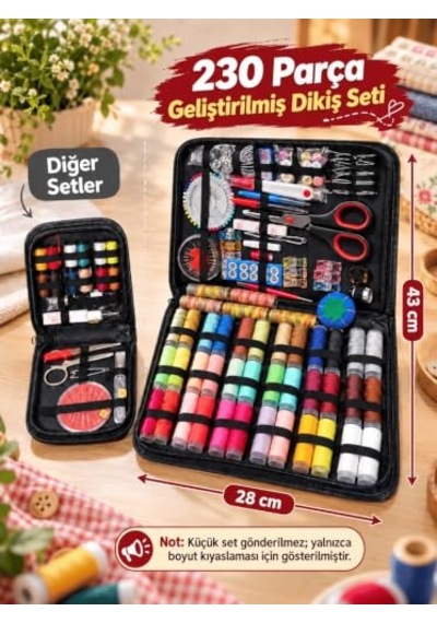 Çantalı Dikiş Seti 230 Parça Dikişe Başlangıç Seti, Dikiş Malzemeleri Kutusu