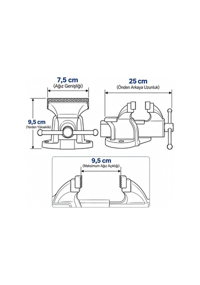 Tr Hd11075 Tezgah Mengenesi 75 Mm 7.5 Cm Sabit Tabanlı Örslü Masa Mengenesi 9,5 Cm Ağız Açıklığı