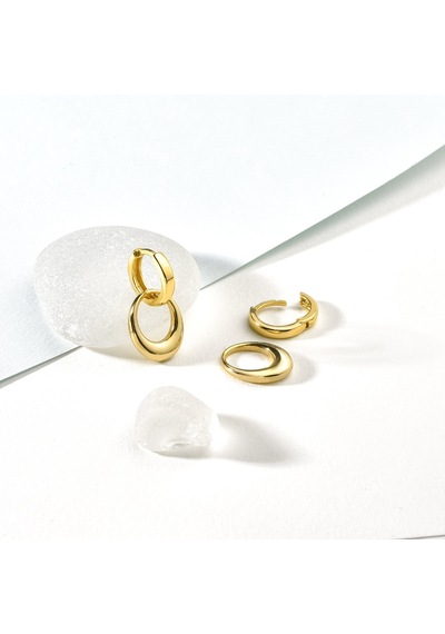 14 Ayar Altın Mikron Kaplama Sallantılı Oval Halka Küpe - E00281 Gold