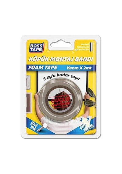 Tape Çift Tarafli Köpük Aksesuar Montaj Bandi 5 Kg, 19 Mm X 2 Metre Boyut