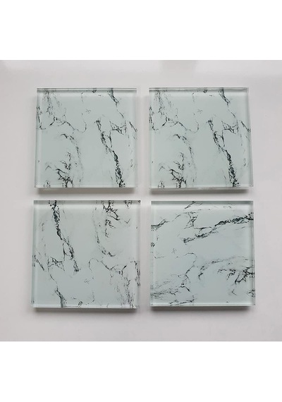 Decorıta 4'lü Takım / Cam Bardak Altlığı / 10cm X 10cm / Beyaz Mermer Diğer