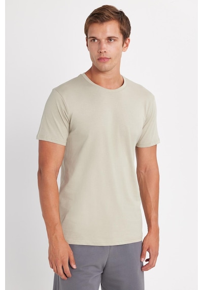 Tudors Unisex Slim Fit Dar Kesim %100 Pamuk Yumuşak Dokulu Yeşil Bisiklet Yaka Tişört-34605 Yeşil