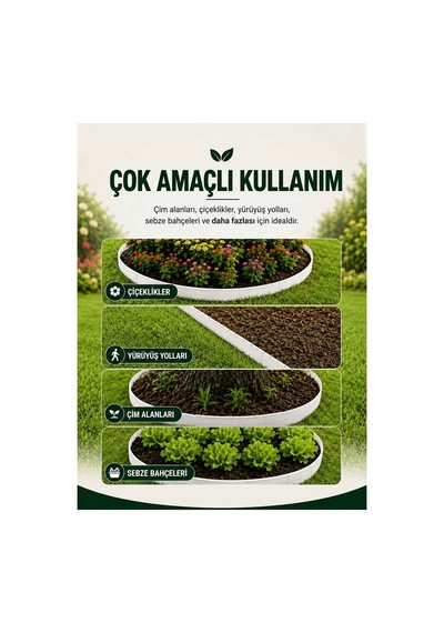 Esnek Pvc Çim Ayırıcı Bahçe Peysaj Düzenleyici 25 Metre Beyaz Çim Sınırlayıcı Esnek Plastik Taş Toprak Ayraç Bariyer Peyzaj Bordürü