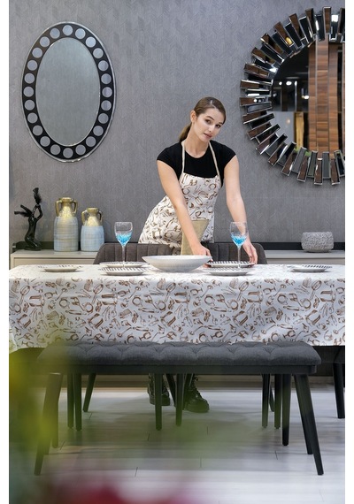 Damla Sıvı Geçirmez Masa Örtüsü Ve Mutfak Önlüğü Seti Runner Masa Örtüsü Modelleri Kitchenware