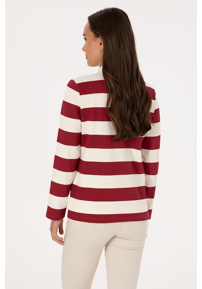 U.S. Polo Assn. Kadın Koyu Frambuaz Çizgili Polo Yaka Sweatshirt 50314207-VR104