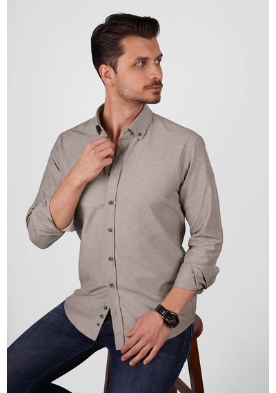 Açık Kahve Yaka Düğmeli Premium Şamre Slimfit Erkek Gömlek Açık Kahverengi Açık Kahve Yaka Düğmeli Premium Şamre Slimfit Erkek Gömlek Açık Kahverengi