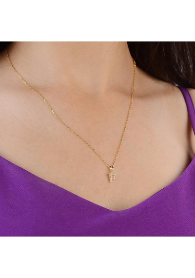 Goldkupe 14 Ayar Altın F Harfi Taşlı Kolye Ucu 0,46 Gr-3452
