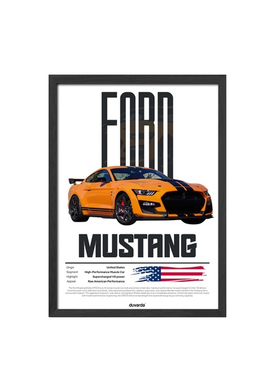 Ford Mustang Shelby Siyah Ahşap Çerçeveli Poster, Dekoratif Araba Duvar Tablosu