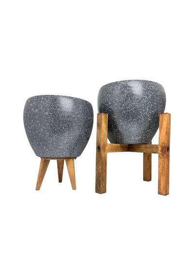 Bitki Tasarımı Ev Dekorasyon Gri Granit Toprak Saksı Saksılık Salon Çiçeklik İkili Set 3 Ayaklı- 4 Ayaklı- 15 CM