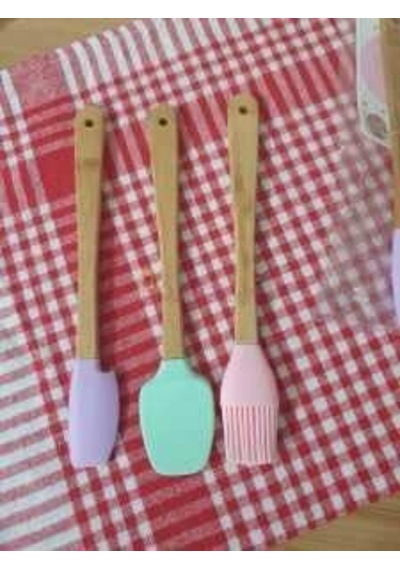 Qullex 3&apos Lü Spatula Seti,ahşap Saplı Silikon Spatula Seti 0