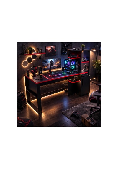 Rexon Oyuncu Masası Gaming Bilgisayar Masası Geniş Çalışma Alanlı Modern Pc Masası Siyah - Kırmızı Rexon Oyuncu Masası Gaming Bilgisayar Masası Geniş Çalışma Alanlı Modern Pc Masası Siyah - Kırmızı
