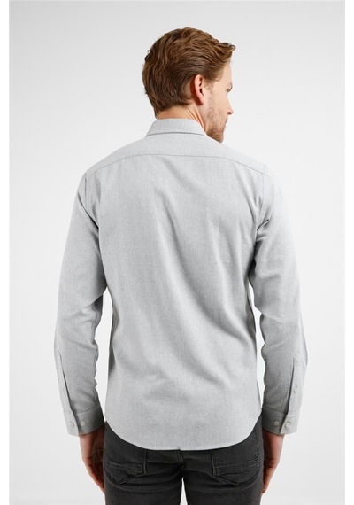 İmza Gri - Beyaz Düğmeli Yaka Uzun Kol Cepsiz Slim Fit Pamuklu Gömlek 1004255233 Gri - Beyaz