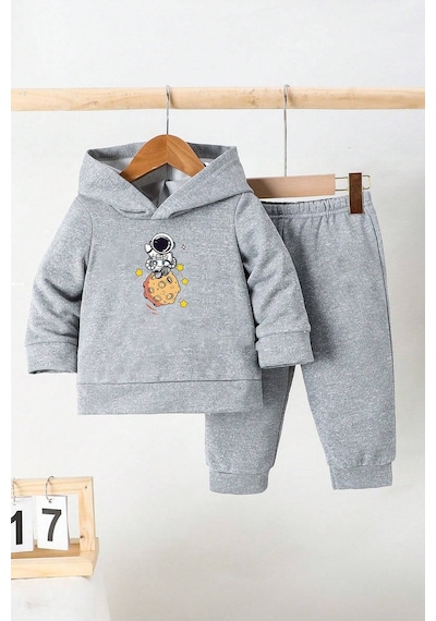 Uyguntarz Galaksi Astronot Baskılı Çocuk Rahat Eşofman Takımı Gri