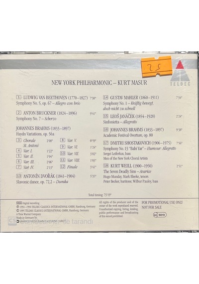 Plak Değildir Cd Dir Cd New York Philarmonic Kurt Masur Europea