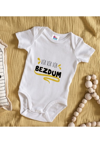 Bk Kids Bezdum Tasarımlı Beyaz Bebek Body Zıbın-5 Çok Renkli