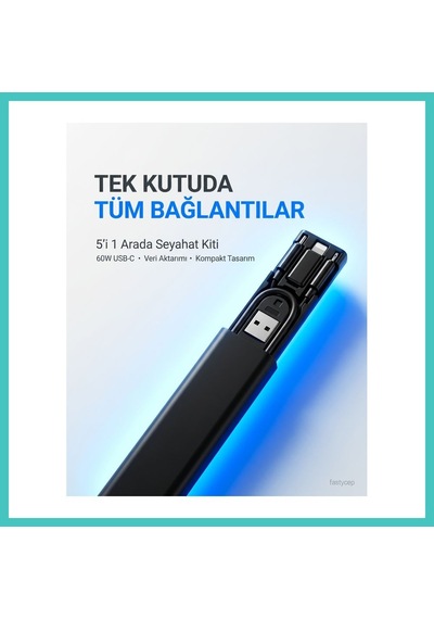 Ny Joy Alfalink 5in1 Süper Şarj 60w Çoklu Usb Adaptör Kablo Seyahat Seti Nyjoybz Standart