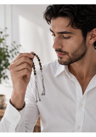 Kaplangözü Zaza Tesbih Doğal Taş Premium Kalite 8 Mm Şık Tasarım Sallama Tesbih Kahverengi