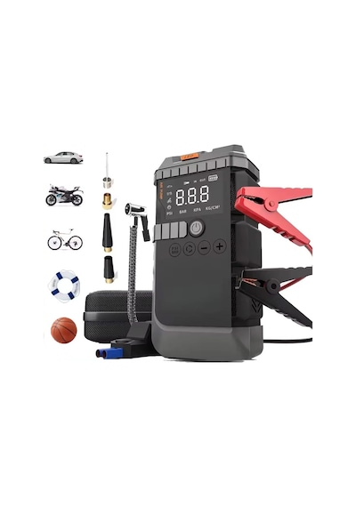 12000 Mah Akü Takviye Cihazı 150 Psi Lastik Şişirme Powerbank Led Işıklı Acil Durum Güç Kaynağı