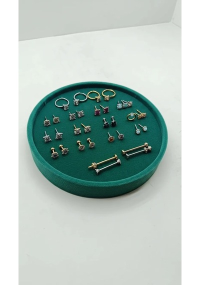 Silindir Model Süet Kumaş 20/20 Cm Batırmalı Yeşil Küpe-piercing Tablası