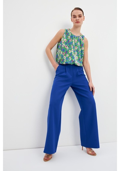 Stella Pulvis Mavi Yüksek Bel Wide Leg Krep Pantolon Mavi