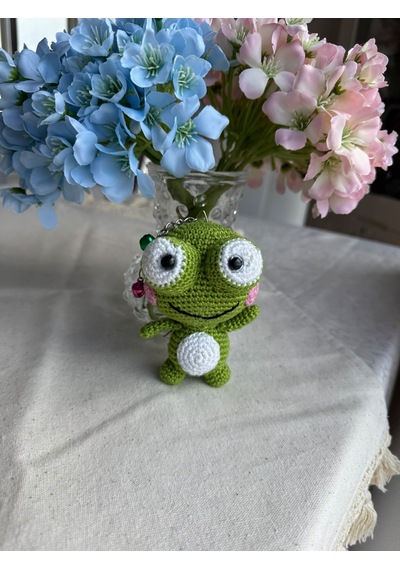 Amigurumi Sevimli Kurbağa Anahtarlık Gümüş