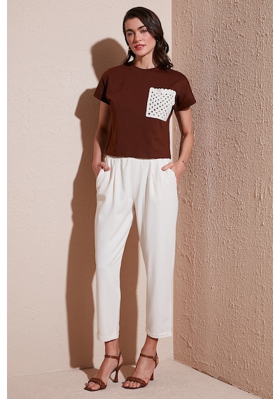 Lela Slim Fit Normal Bel Boru Paça Bayan Pantolon 668Yp5372 Taş