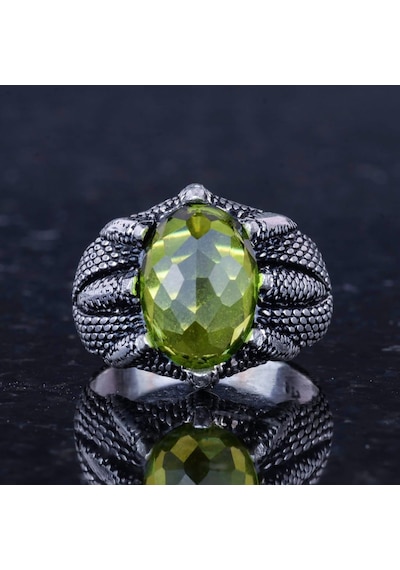 Sterling Gümüş Pençe Yüzük, Yaratılmış Peridot Taşı İle Gümüş