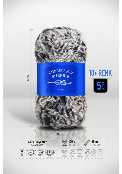 Açık Gri Desenli 5'li Paket 100 Gr / 60 M Tavşan Tüyü Dokulu Kalın Kürk Peluş Örgü İpi